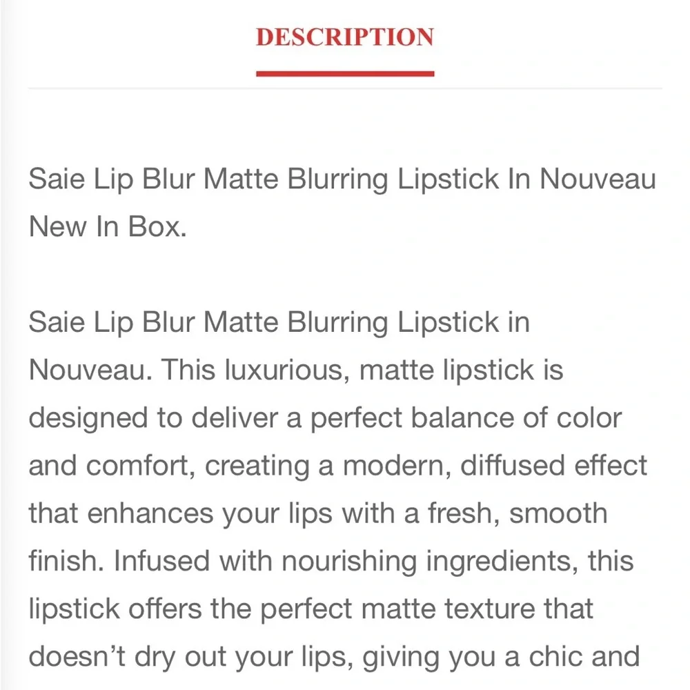Saie Lip Blur Matte-Blurring Lipstick in Nouveau (BNIB)​
